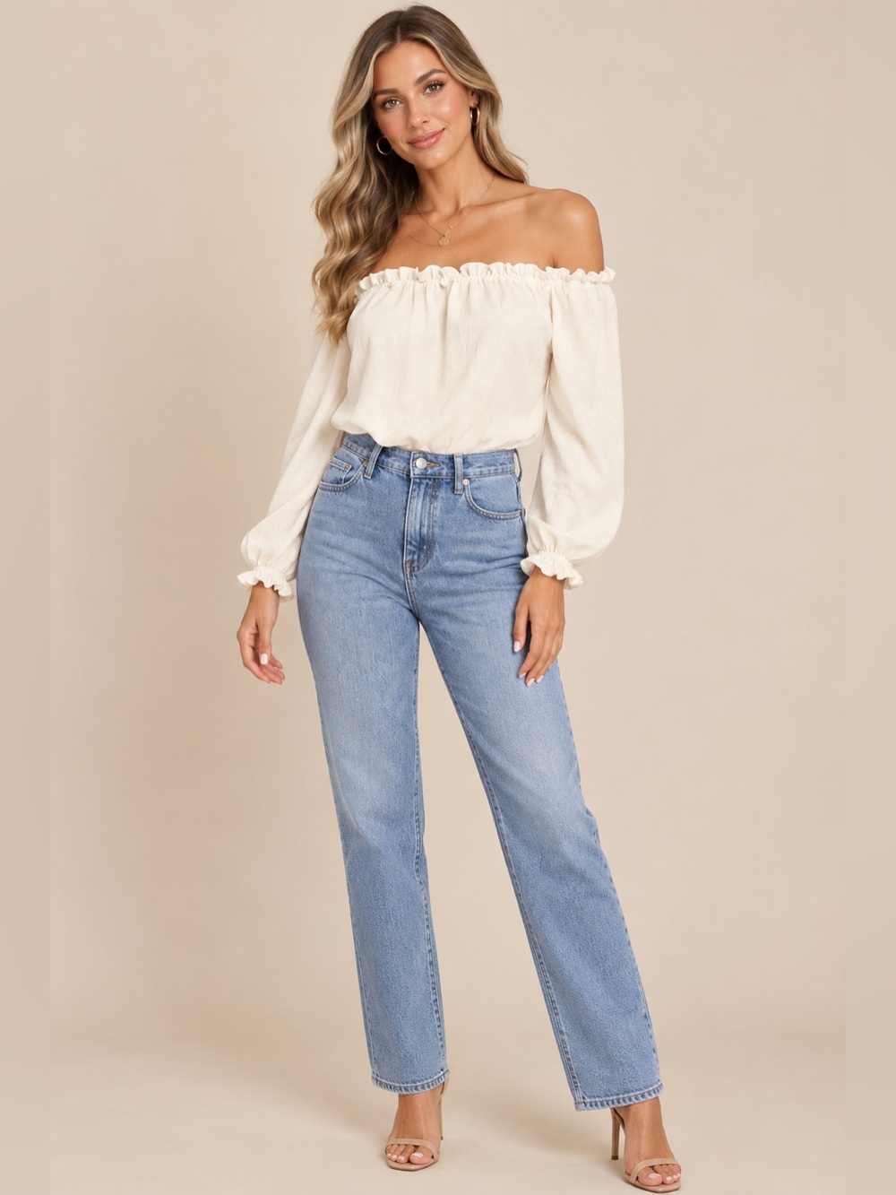Boohoo EUC gorgeous Cream Off-Shoulder
Ruffle & Blouson waist Bodysuit size 6